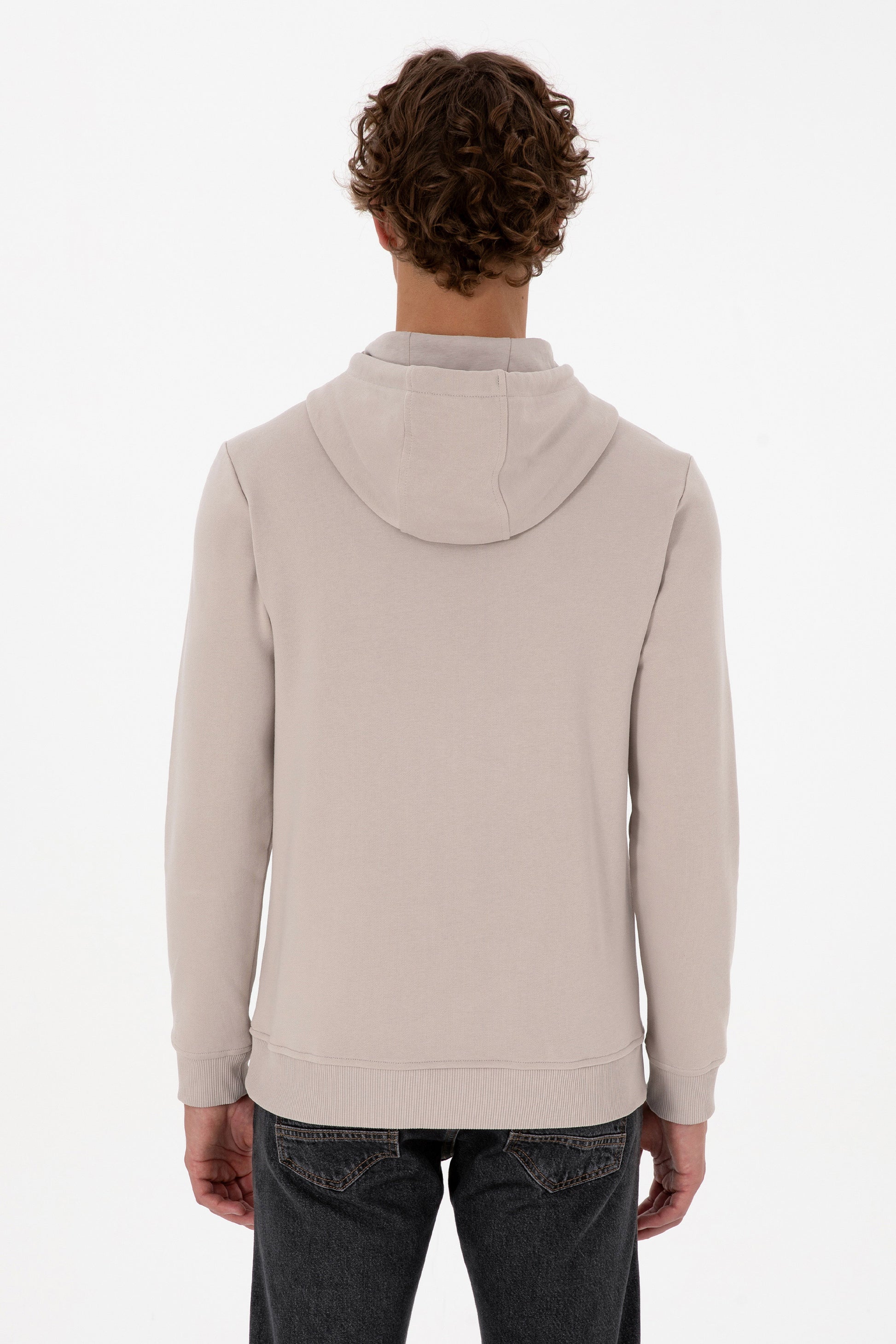 Erkek Regular Fit Kapüşonlu Taş Basic Sweatshirt