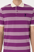 Men's Regular Fit Polo Neck Purple Striped T-Shirt