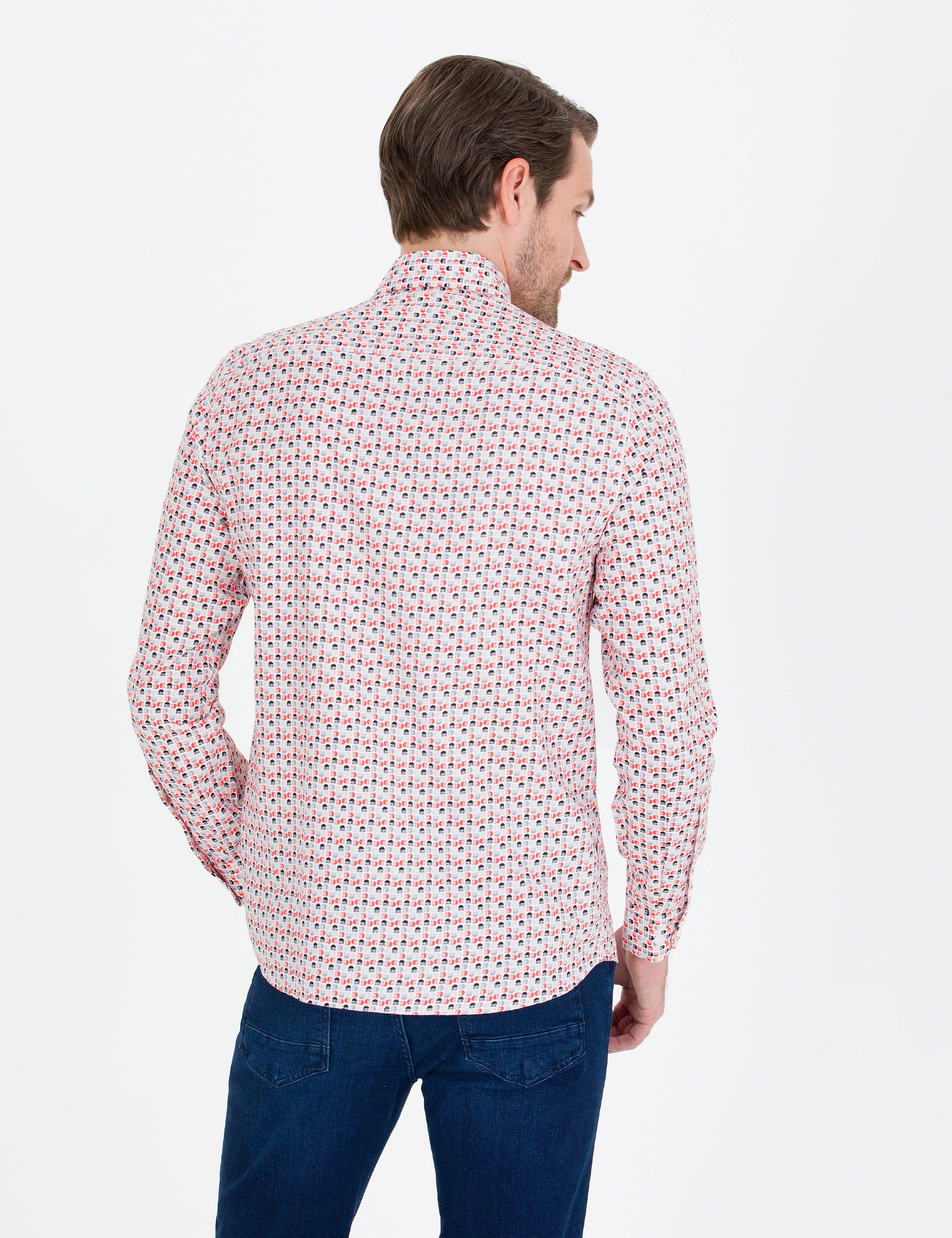 Pomegranate Flower Slim Fit Long Sleeve Shirt