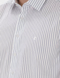 Navy Blue Slim Fit Striped Long Sleeve Shirt