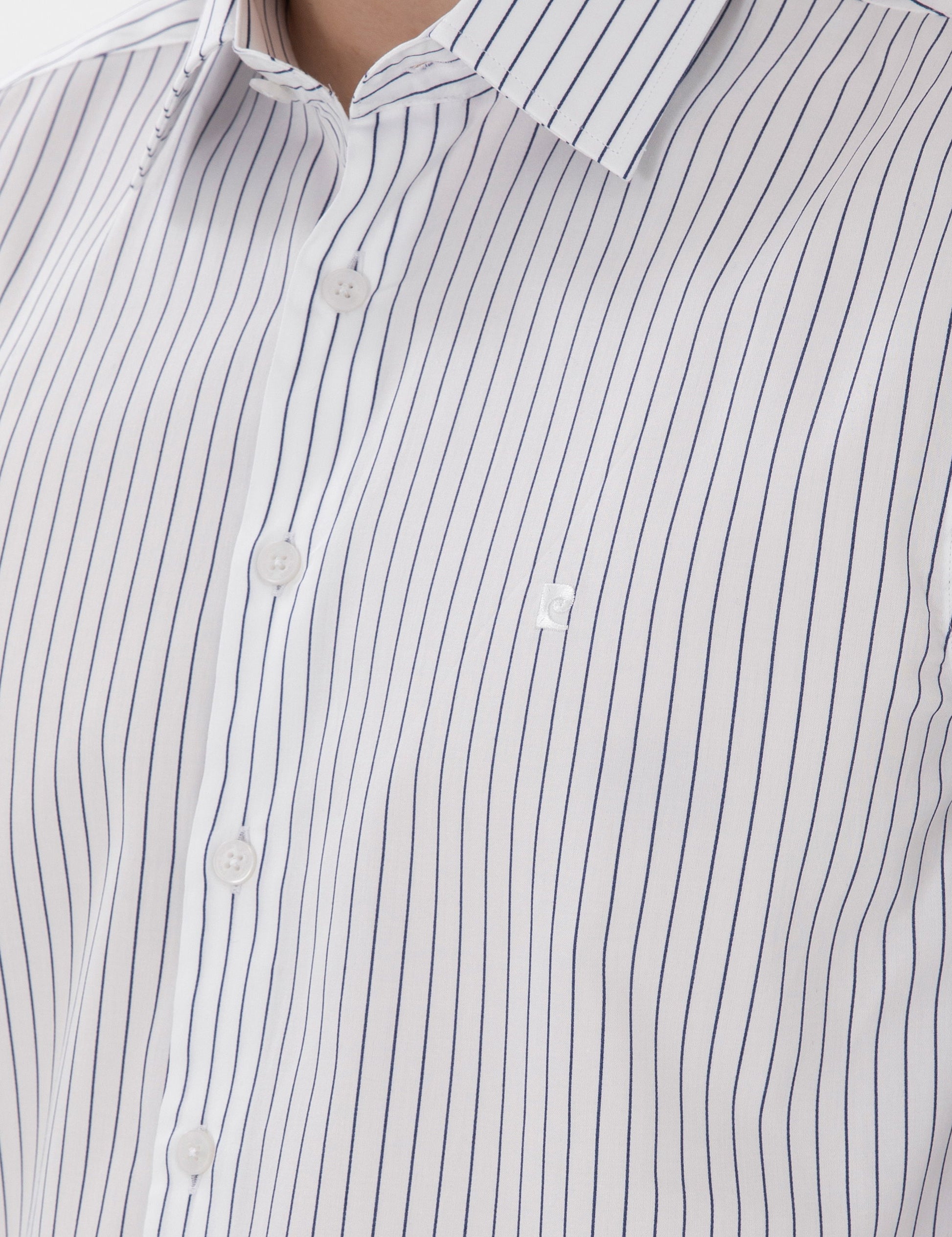 Navy Blue Slim Fit Striped Long Sleeve Shirt