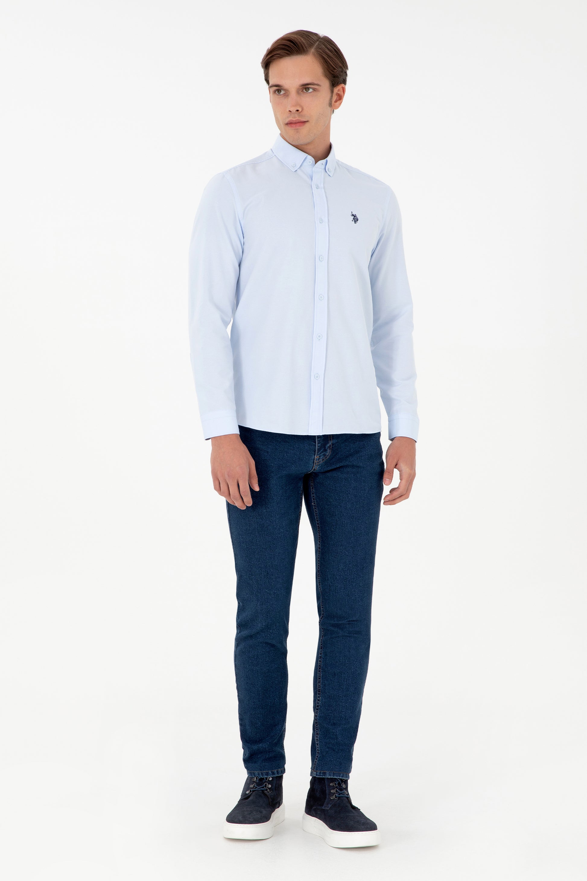 Men's Light Blue Long Sleeve Basic Shirt