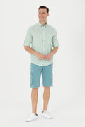 Men's Green Striped White Shirt