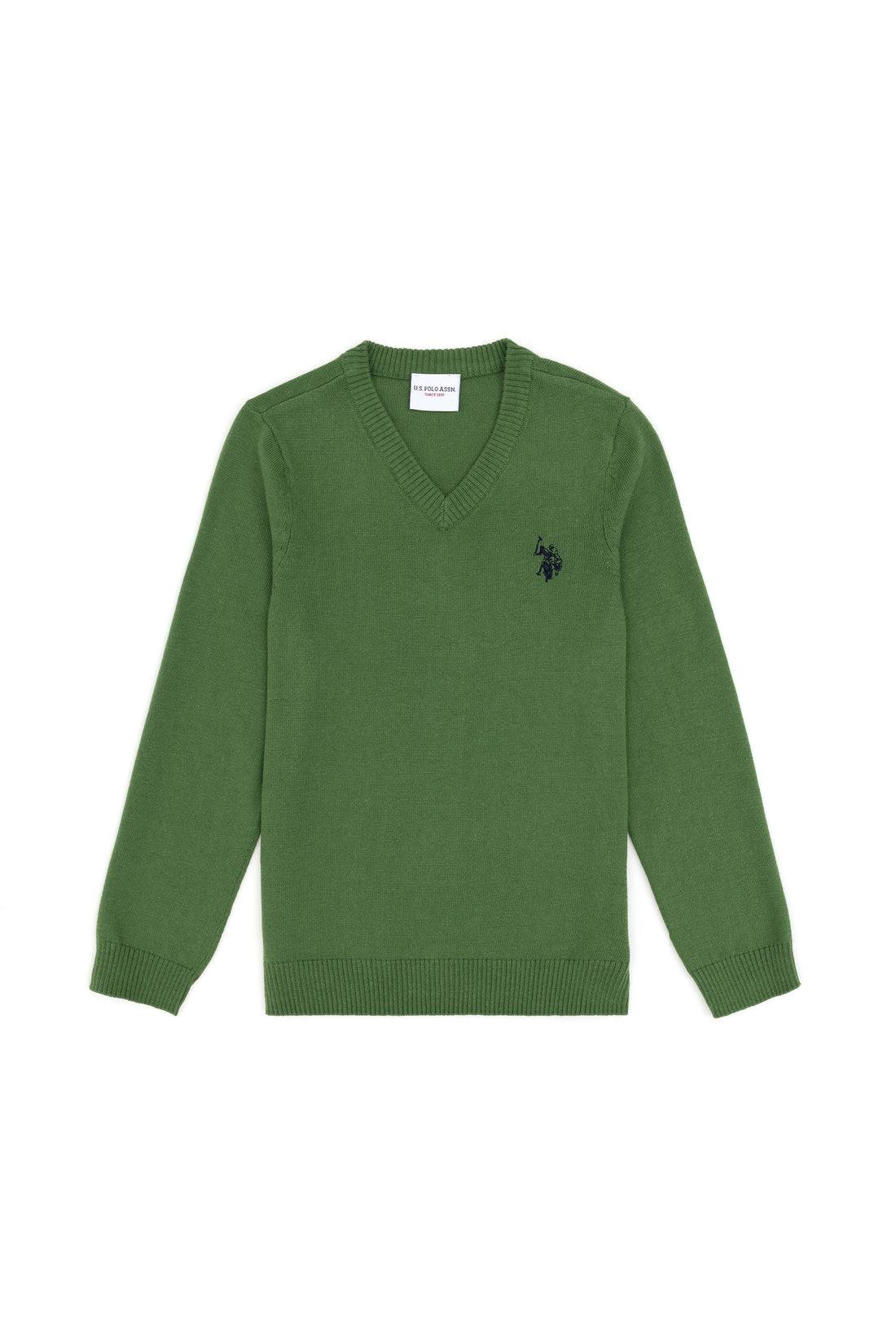 Boys' Green Basic V Neck Sweater