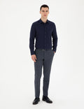 Navy Blue Slim Fit Chunky Long Sleeve Shirt