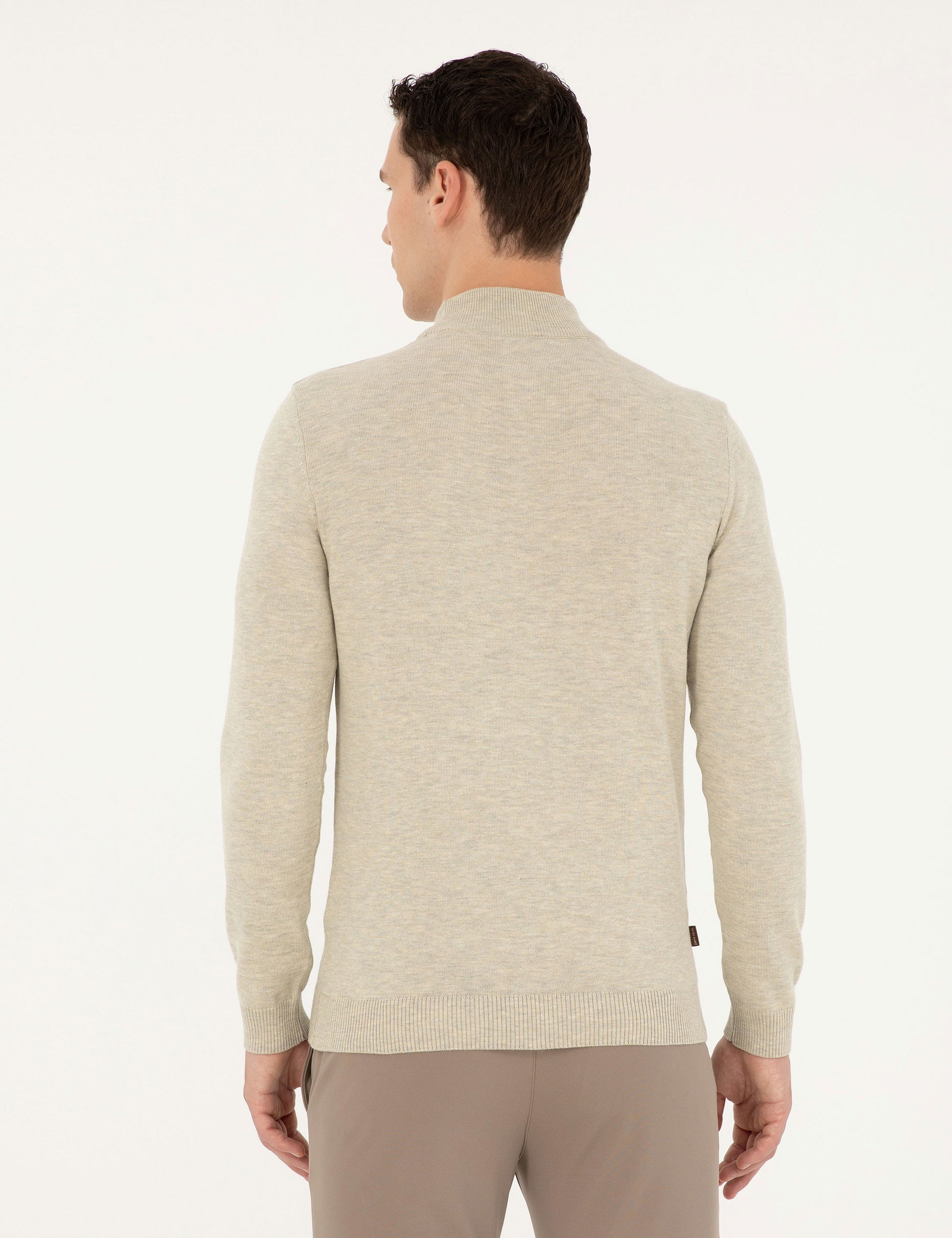 Sand Melange Slim Fit Half Turtleneck Basic Knitwear Sweater