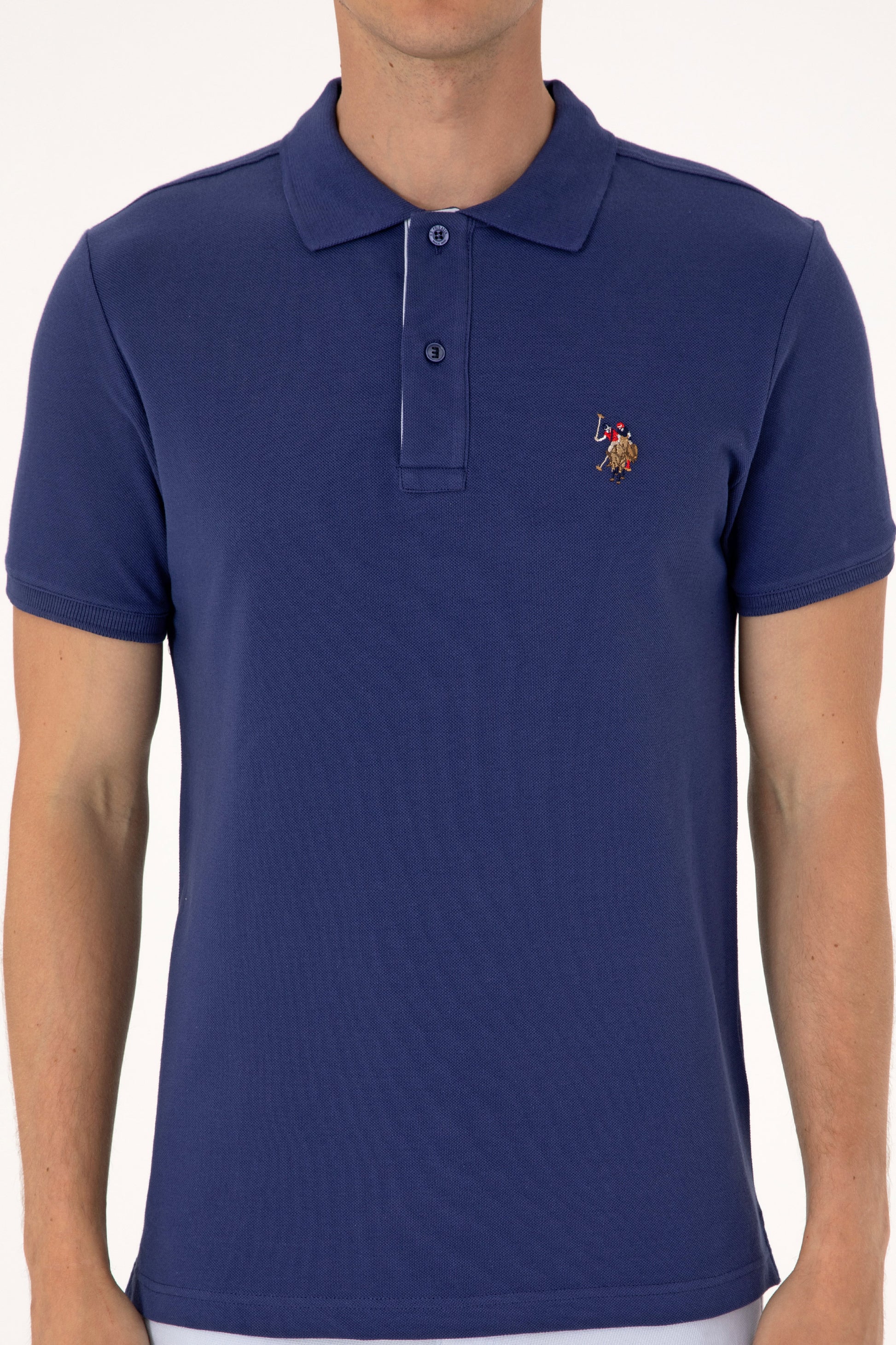 Men's Slim Fit Polo Neck Light Navy Basic T-Shirt