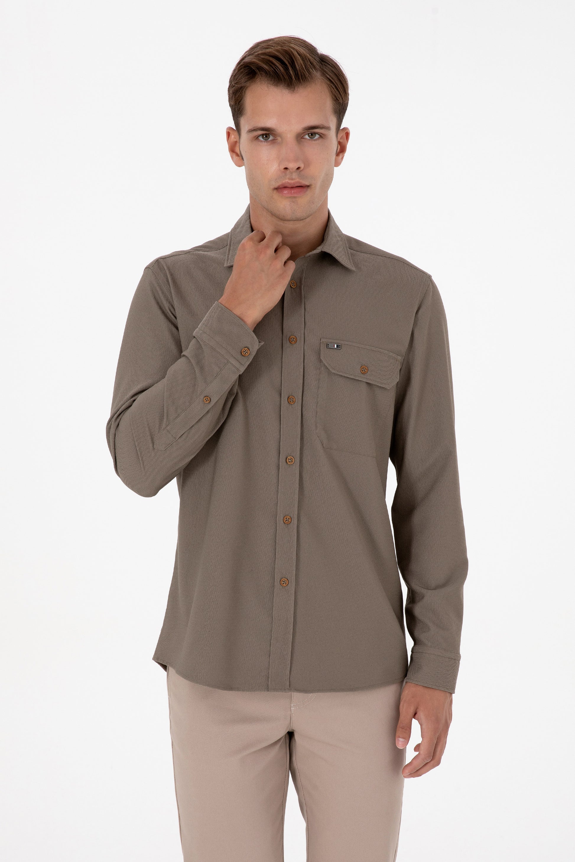Men's Khaki Long Sleeve Shirt