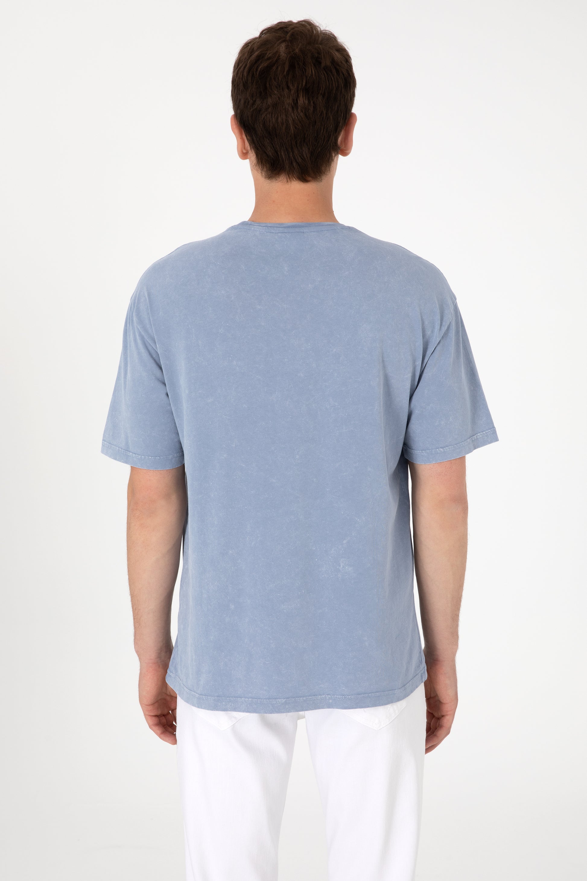 Men's Comfort Fit Crew Neck Blue Wash T-Shirt