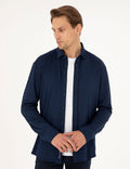 Navy Blue Slim Fit Knitted Shirt
