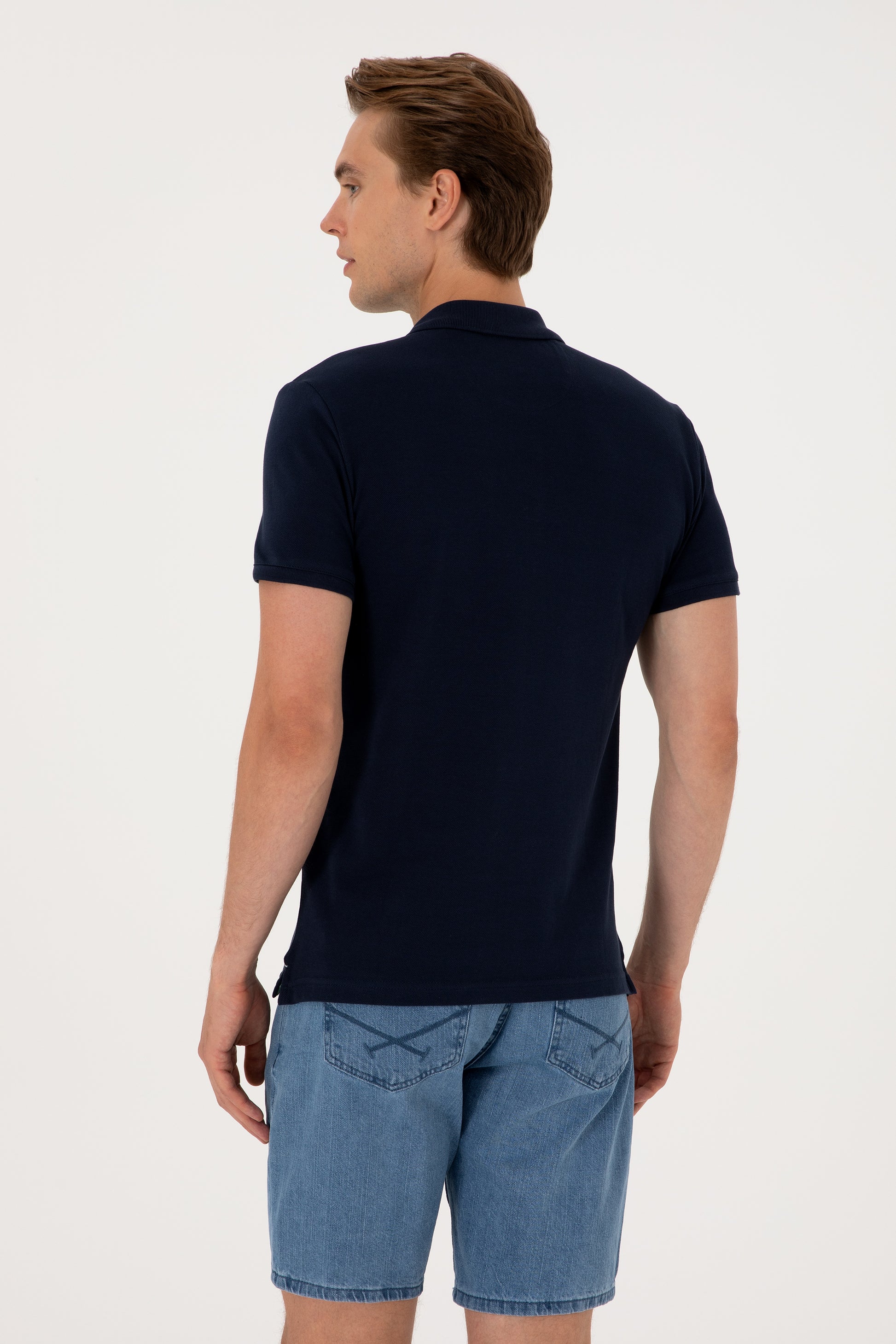 Men's Slim Fit Polo Neck Navy Basic T-Shirt