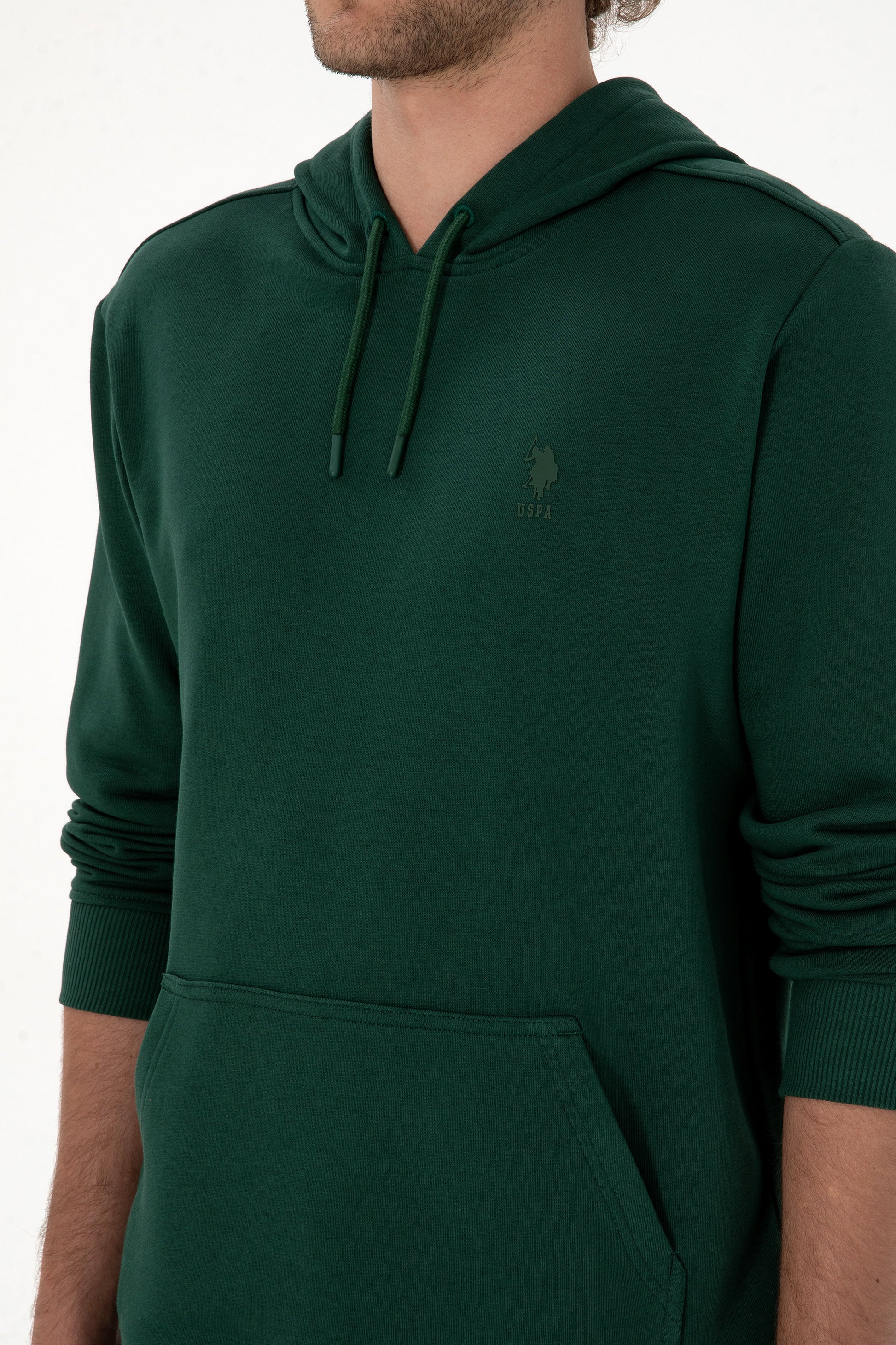 Erkek Regular Fit Kapişonlu Koyu Yeşil Basic Sweatshirt