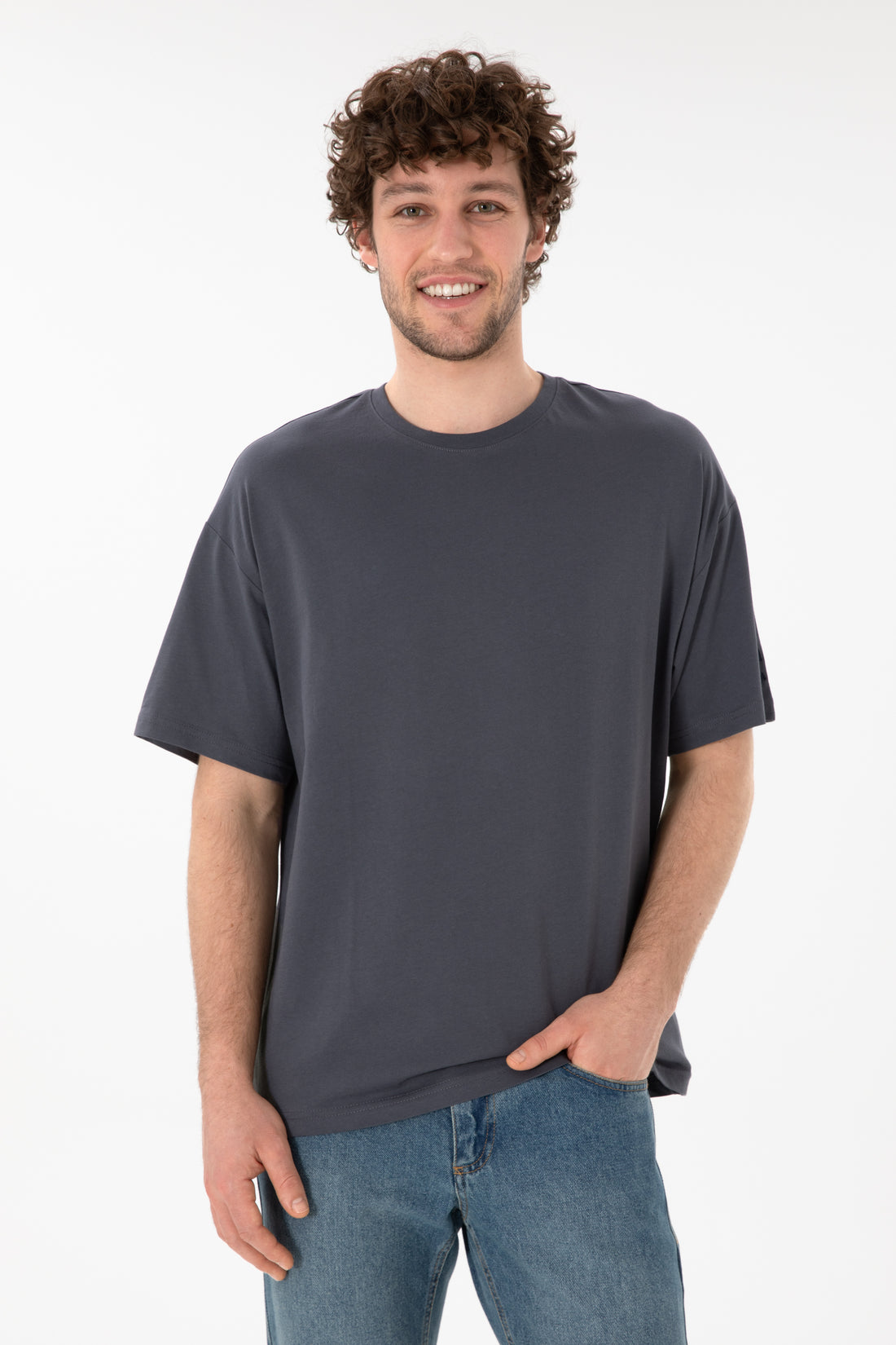 Men's Oversize Fit Crew Neck Anthracite T-Shirt