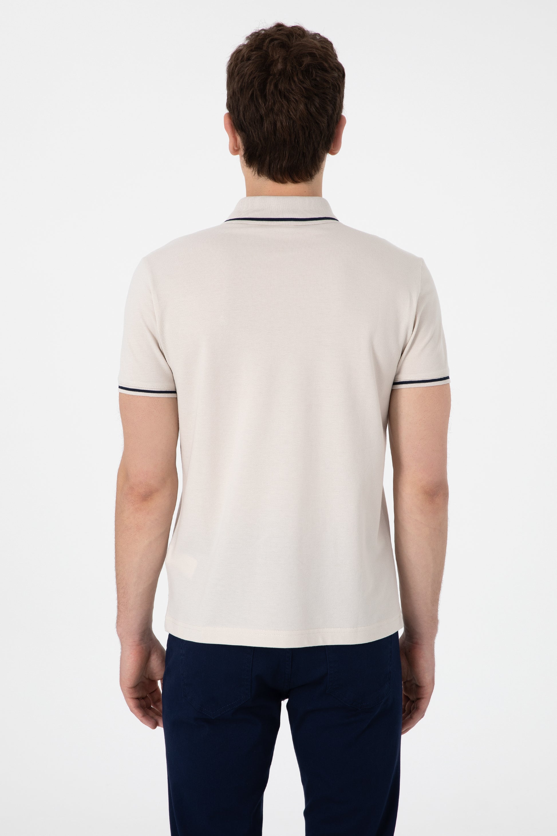 Men's Slim Fit Polo Neck Stone Basic T-Shirt