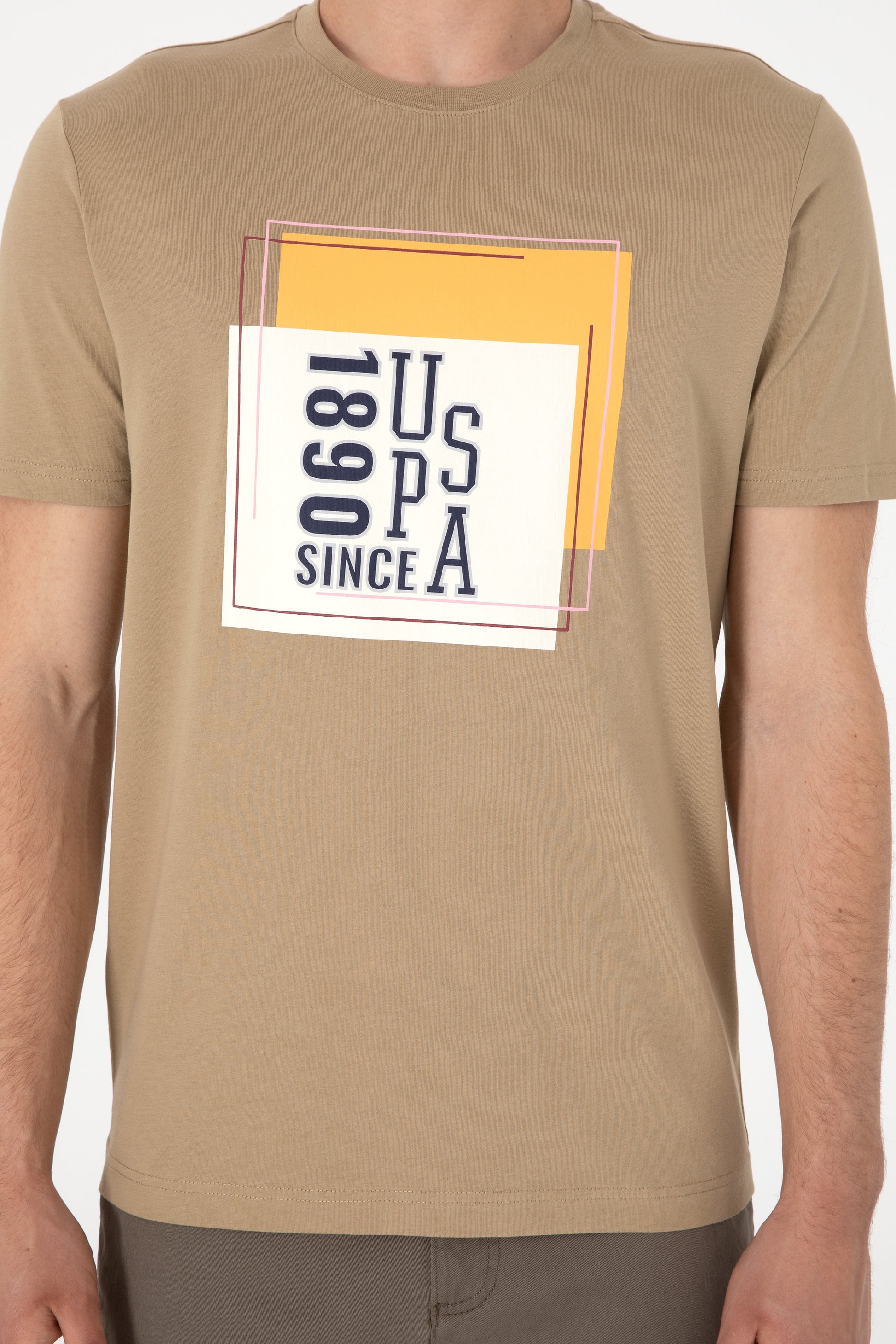 Men's Regular Fit Crew Neck Khaki T-Shirt