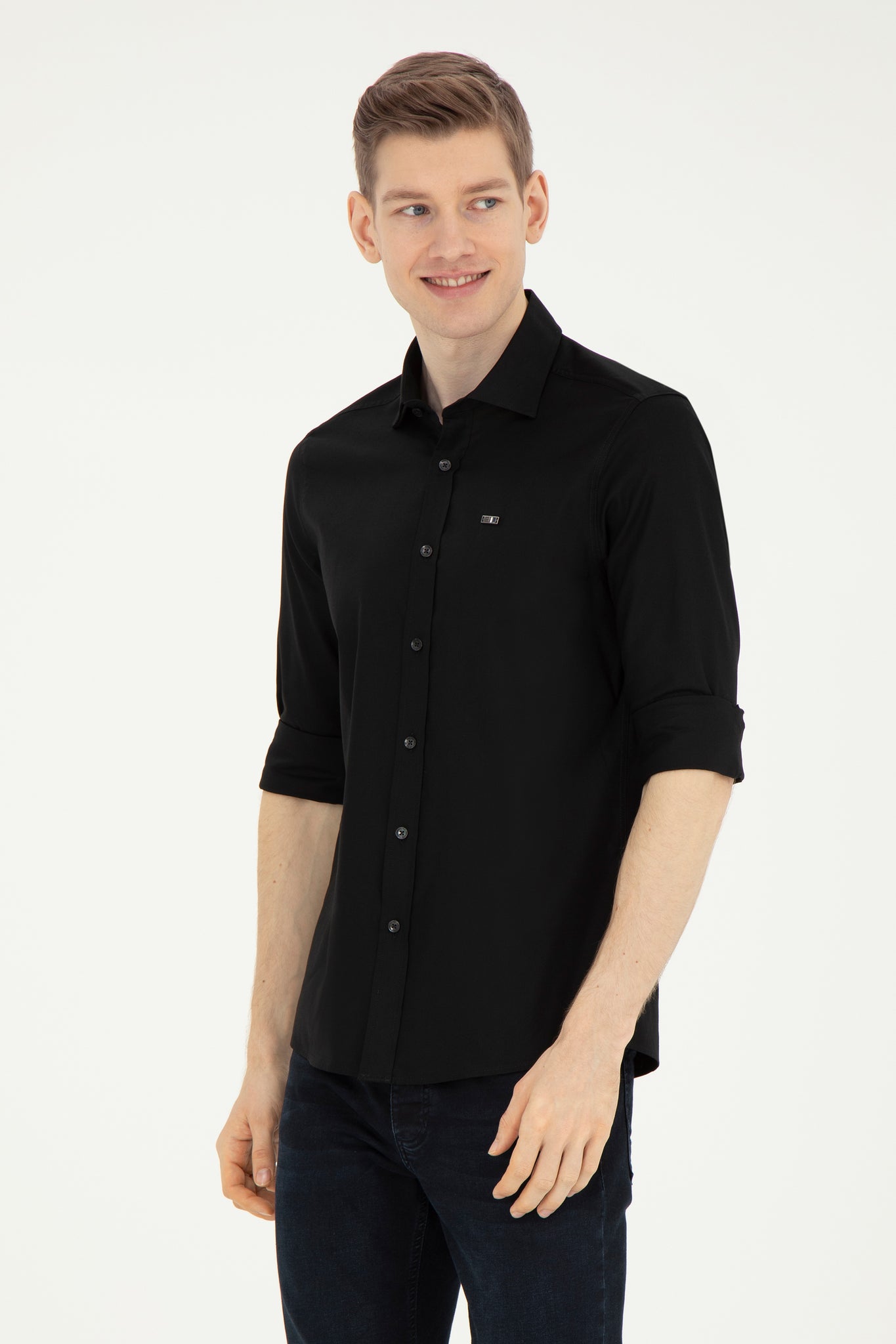 Men's Black Long Sleeve Basic Shirt