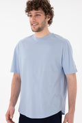 Men's Long Fit Crew Neck Light Blue Basic T-Shirt