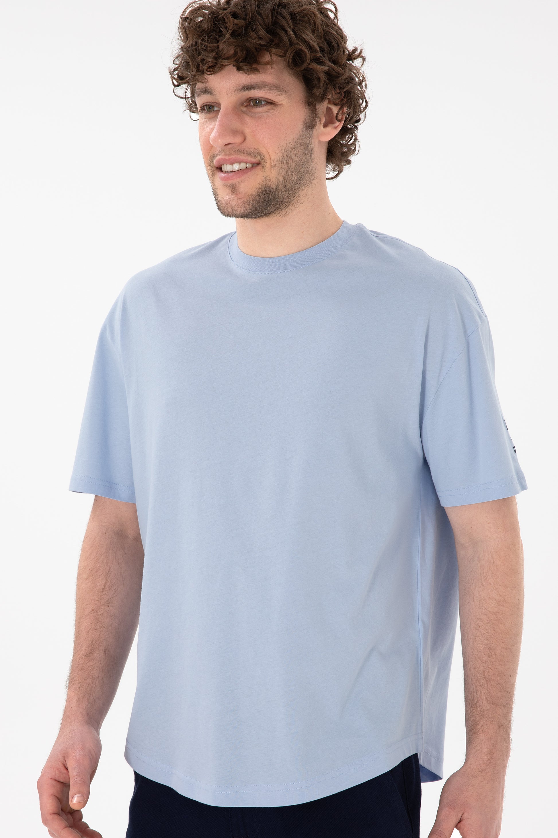 Men's Long Fit Crew Neck Light Blue Basic T-Shirt