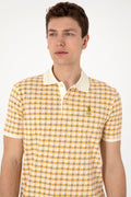 Men's Regular Fit Polo Neck Cream Print T-shirt