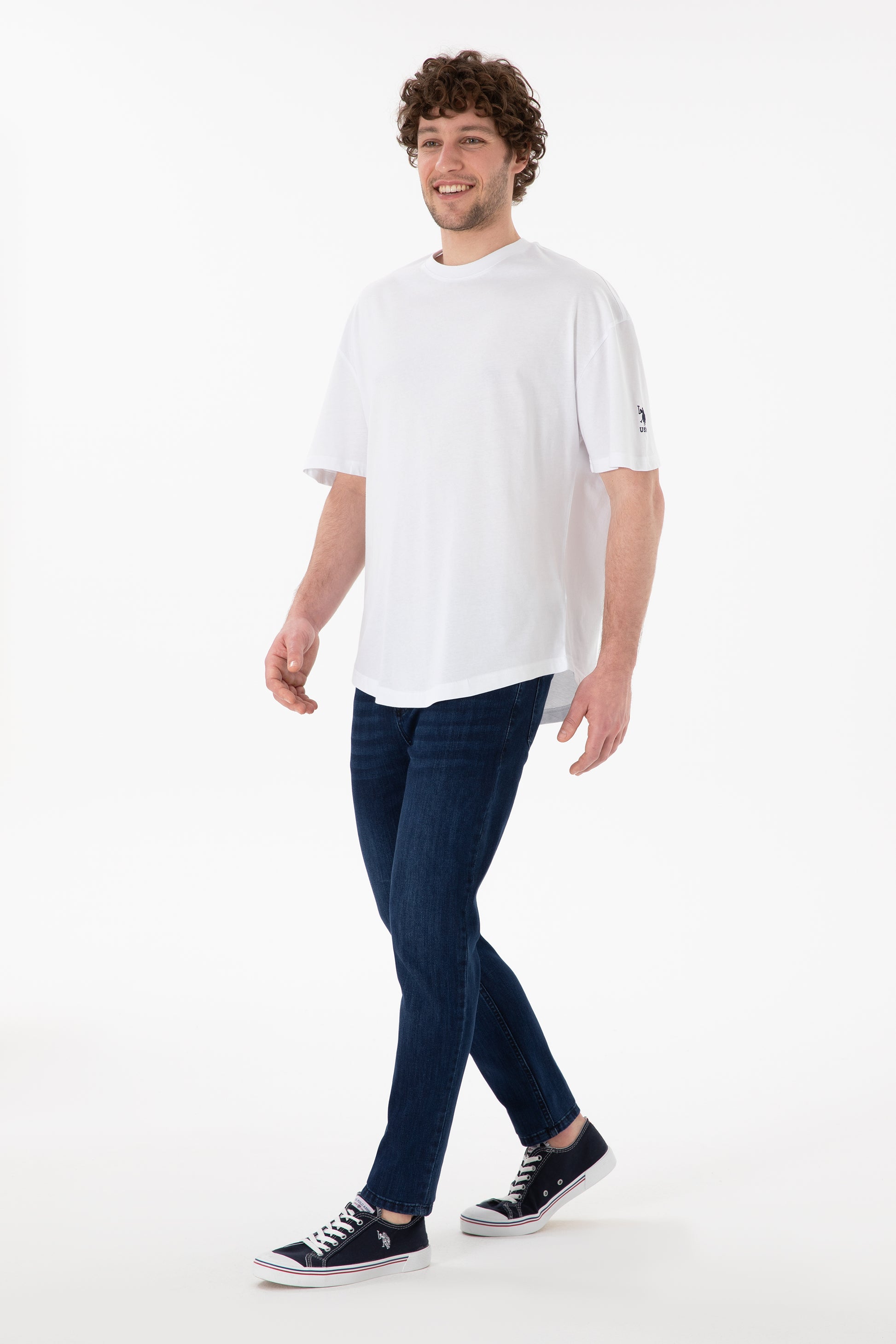 Men's Long Fit Crew Neck White Basic T-Shirt