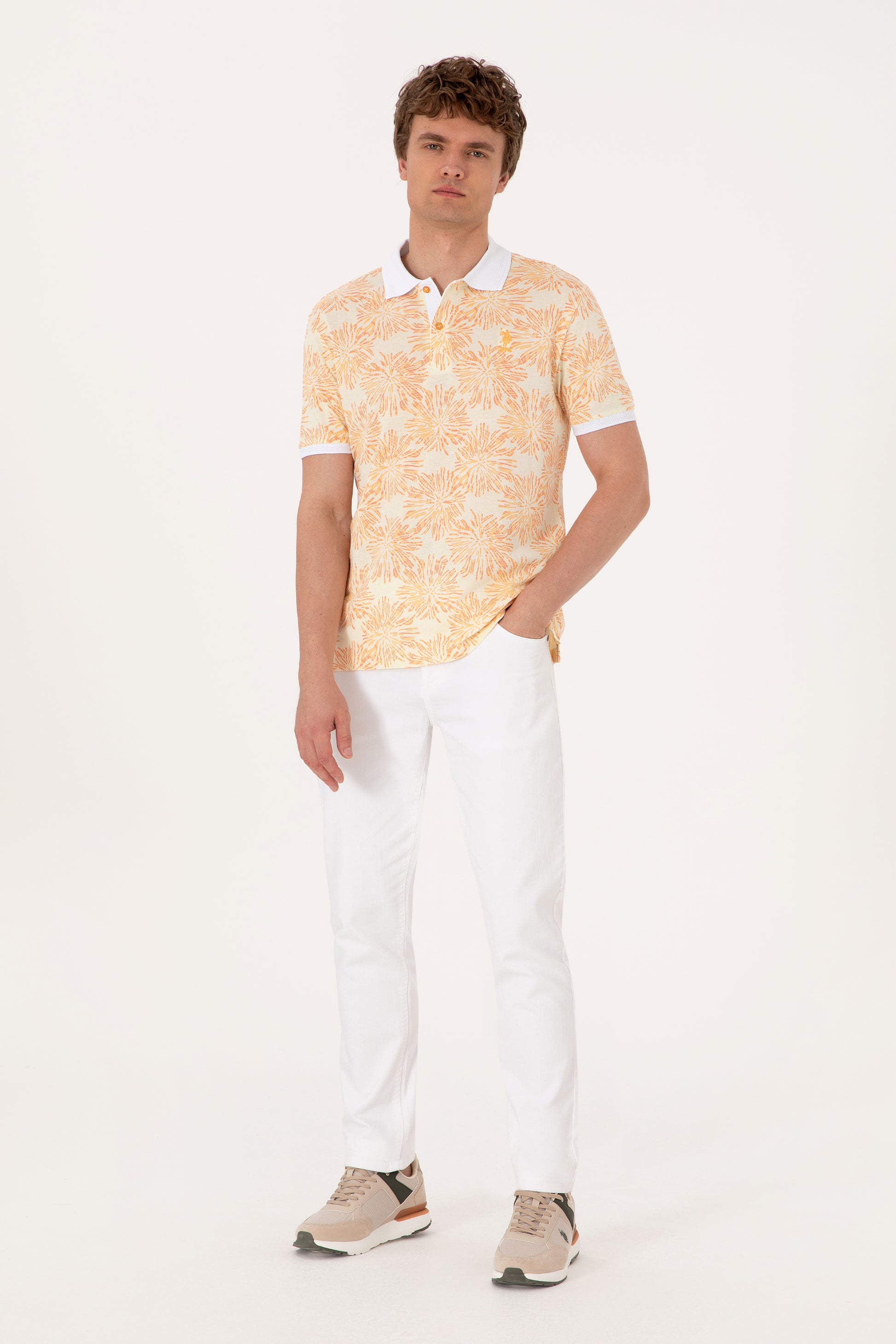Men's Regular Fit Polo Neck Orange T-Shirt