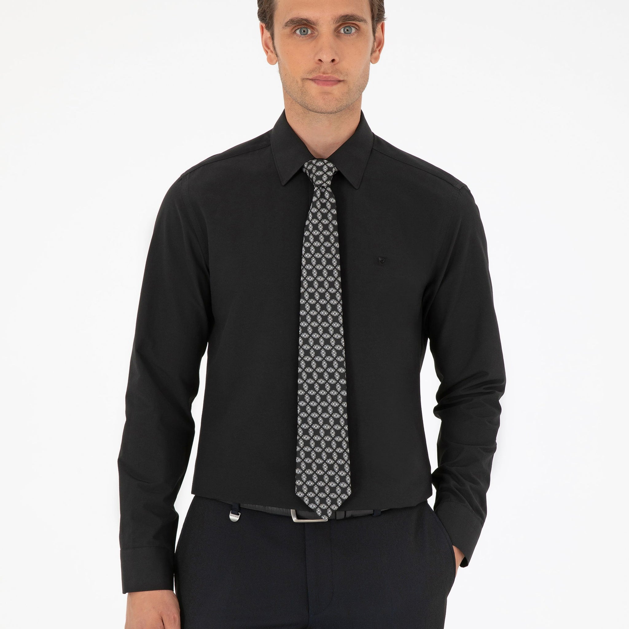 Black Slim Fit Long Sleeve Basic Shirt