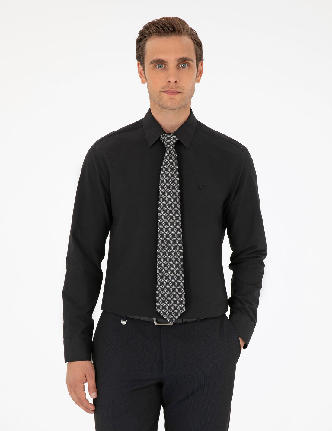 Black Slim Fit Long Sleeve Basic Shirt