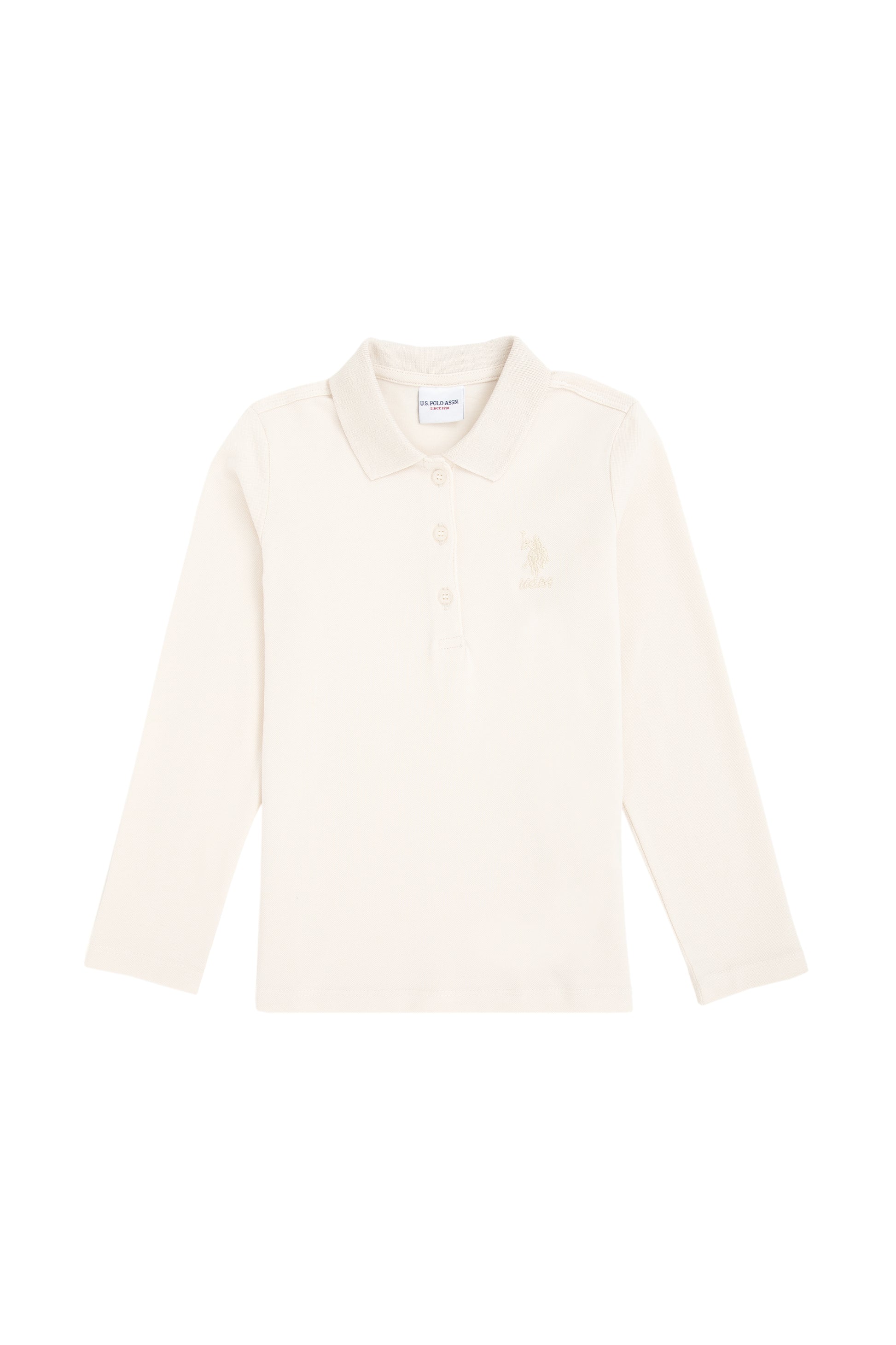 Girls' Cream Polo Collar Basic Sweatshirt