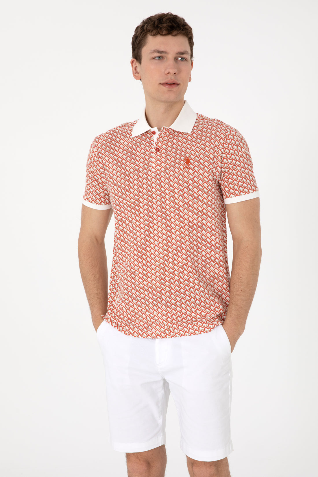 Men's Regular Fit Polo Neck Powder Printed T-Shirt