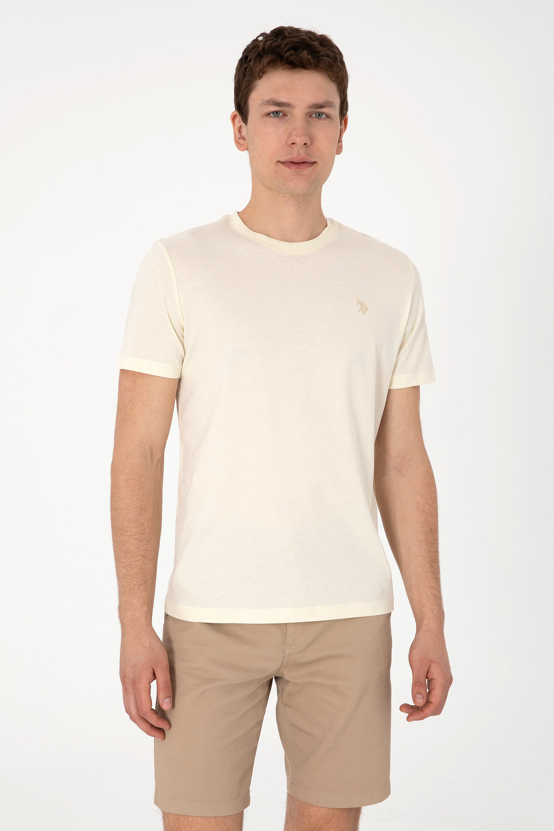 Men's Regular Fit Crew Neck Cream T-Shirt