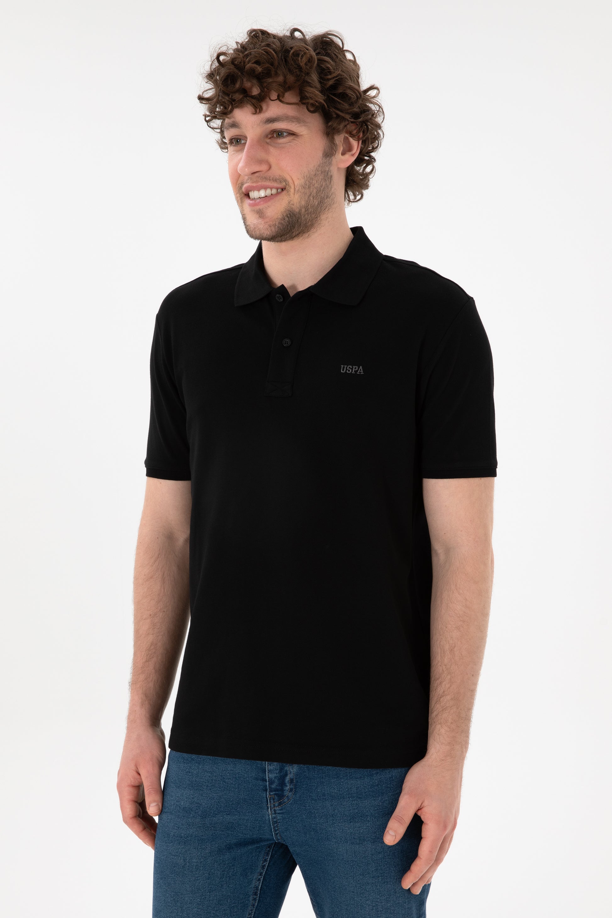 Men's Regular Fit Polo Neck Black Basic T-Shirt