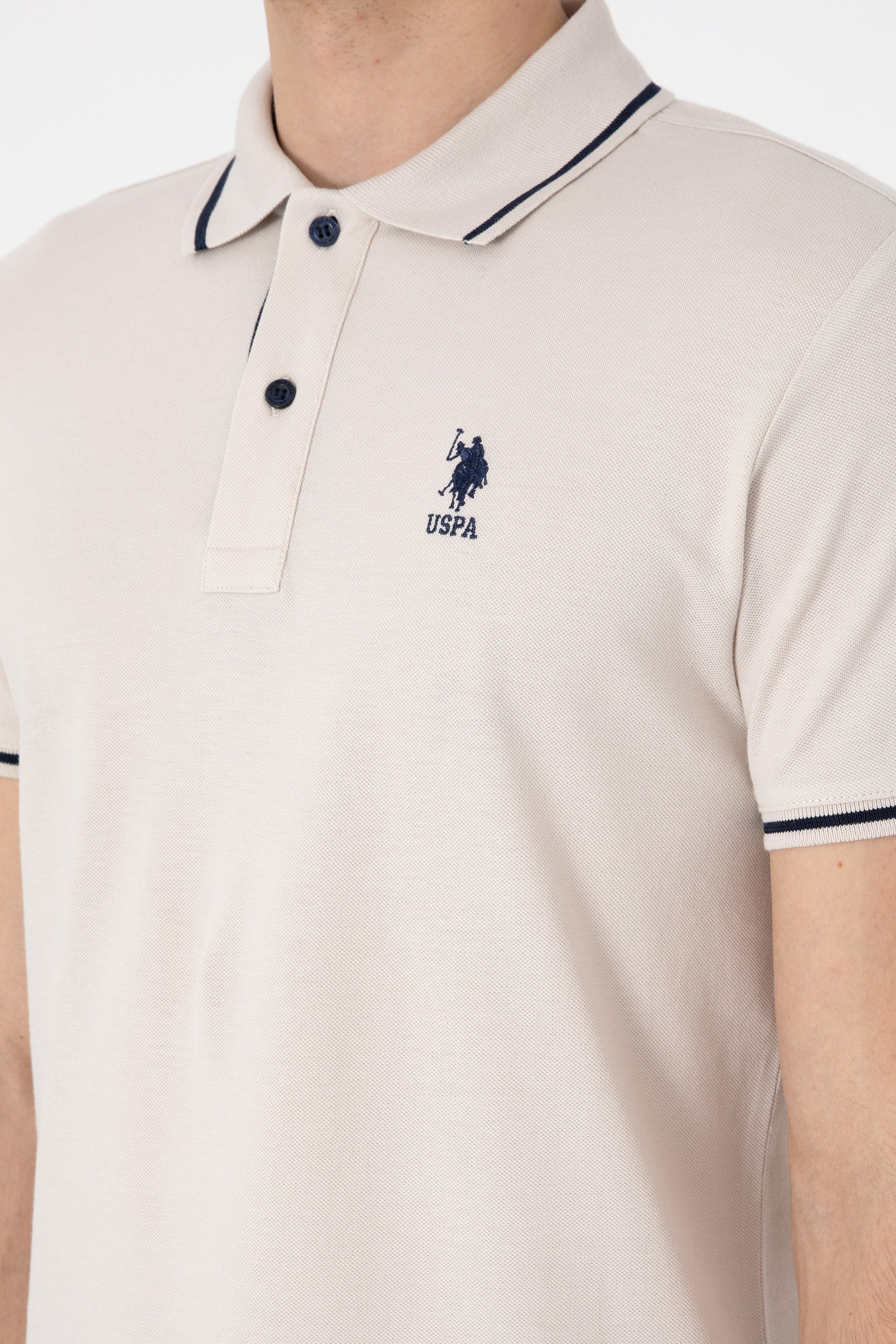 Men's Slim Fit Polo Neck Stone Basic T-Shirt