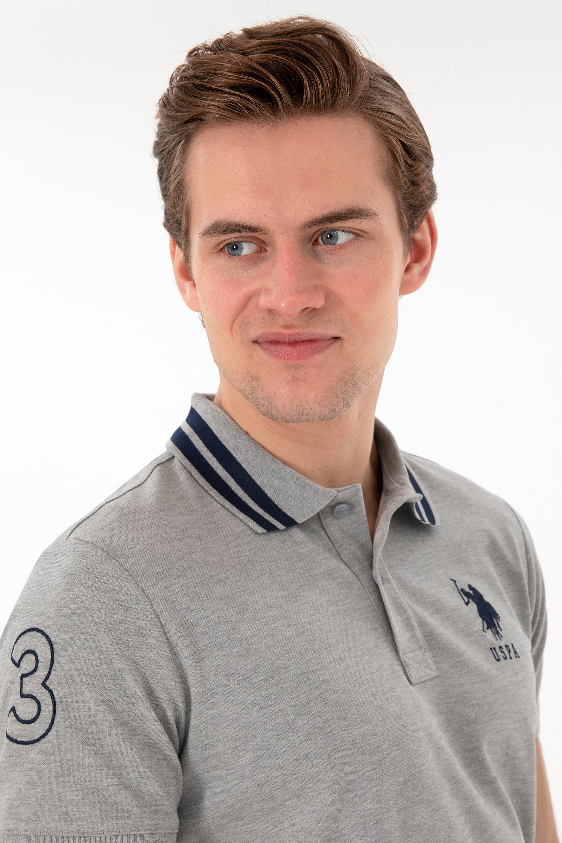 Men's Slim Fit Polo Neck Grey Melange Basic T-Shirt
