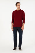 Men's Regular Fit Crew Neck Burgundy Basic Sweatshirt