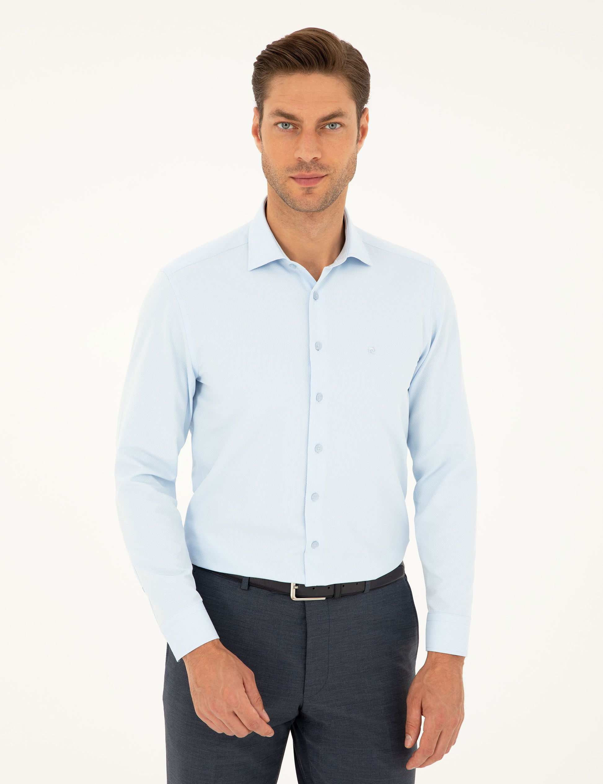 Light Blue Slim Fit Chunky Long Sleeve Shirt