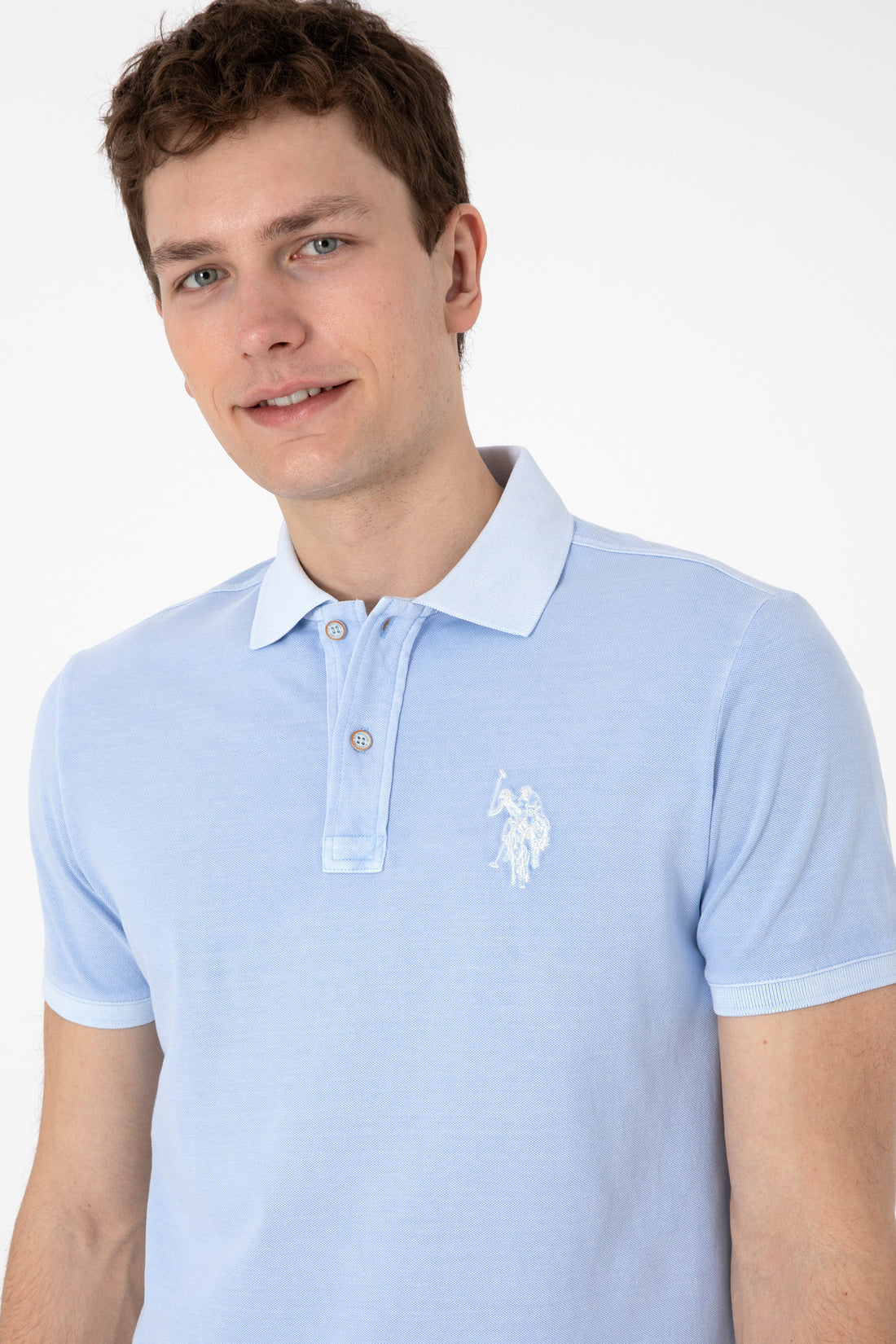 Men's Slim Fit Polo Neck Light Blue Wash Basic T-Shirt