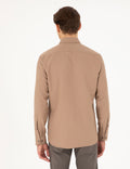 Light Brown Slim Fit Long Sleeve Shirt