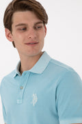 Men's Slim Fit Polo Neck Light Blue Wash Basic T-Shirt