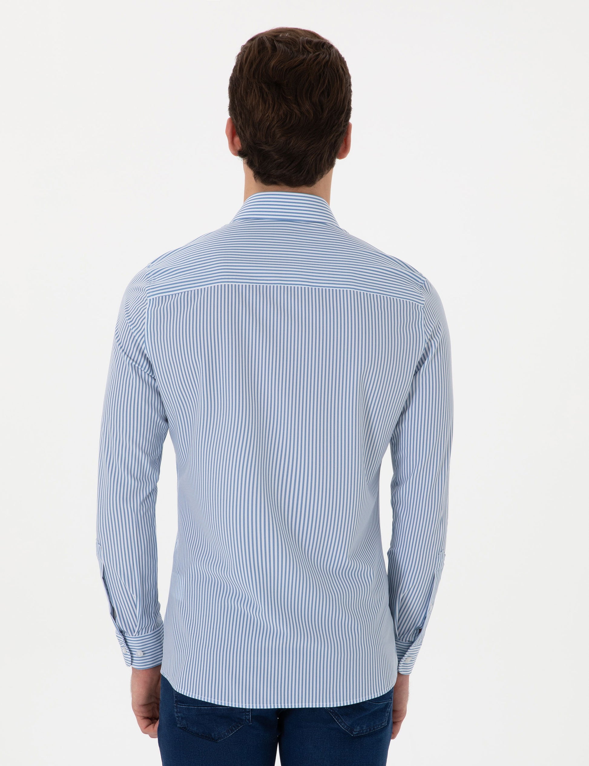 Blue Striped Ex. Slim Fit Long Sleeve Shirt