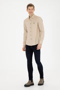 Men's Light Khaki Long Sleeve Basic Shirt