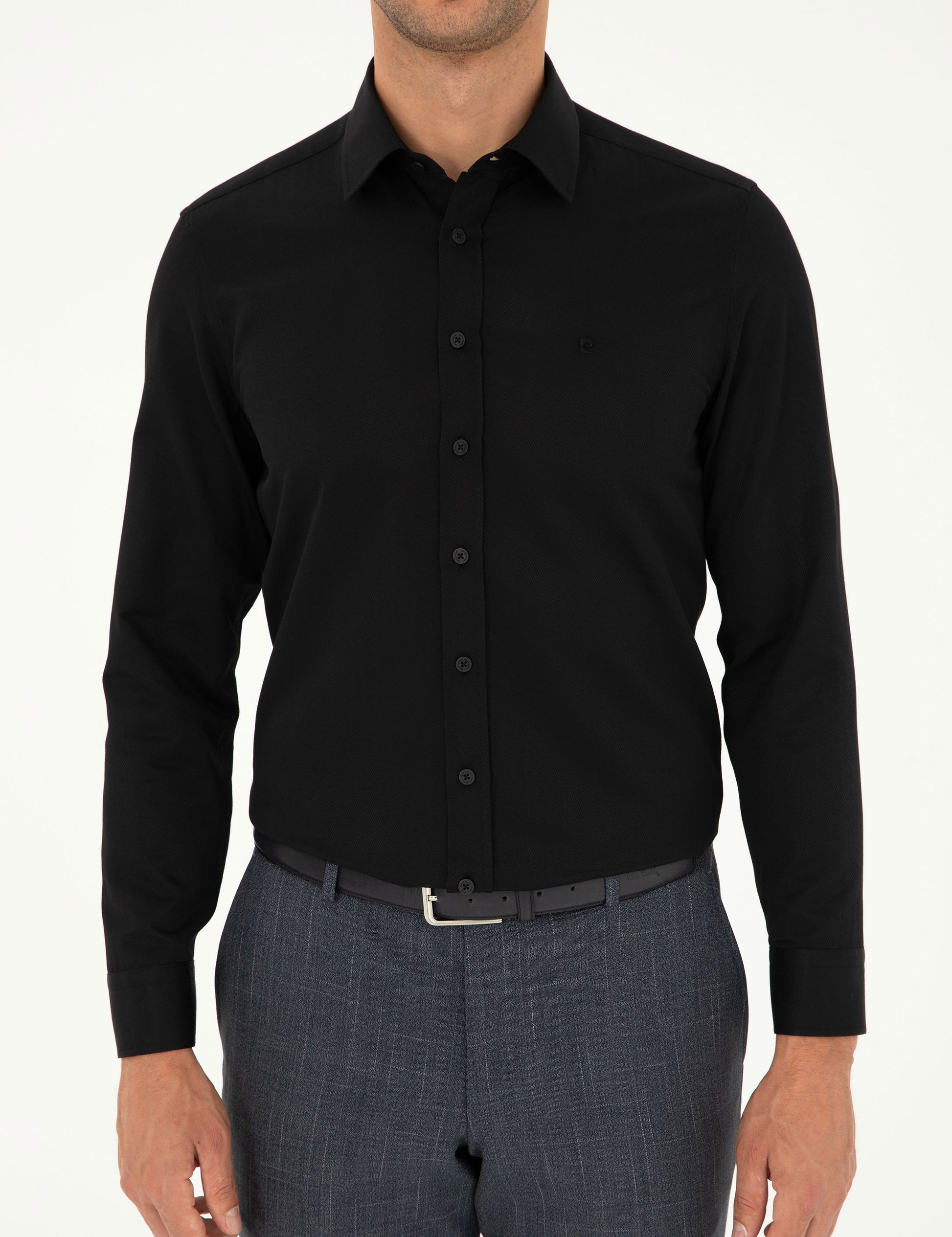 Black Slim Fit Chunky Long Sleeve Shirt