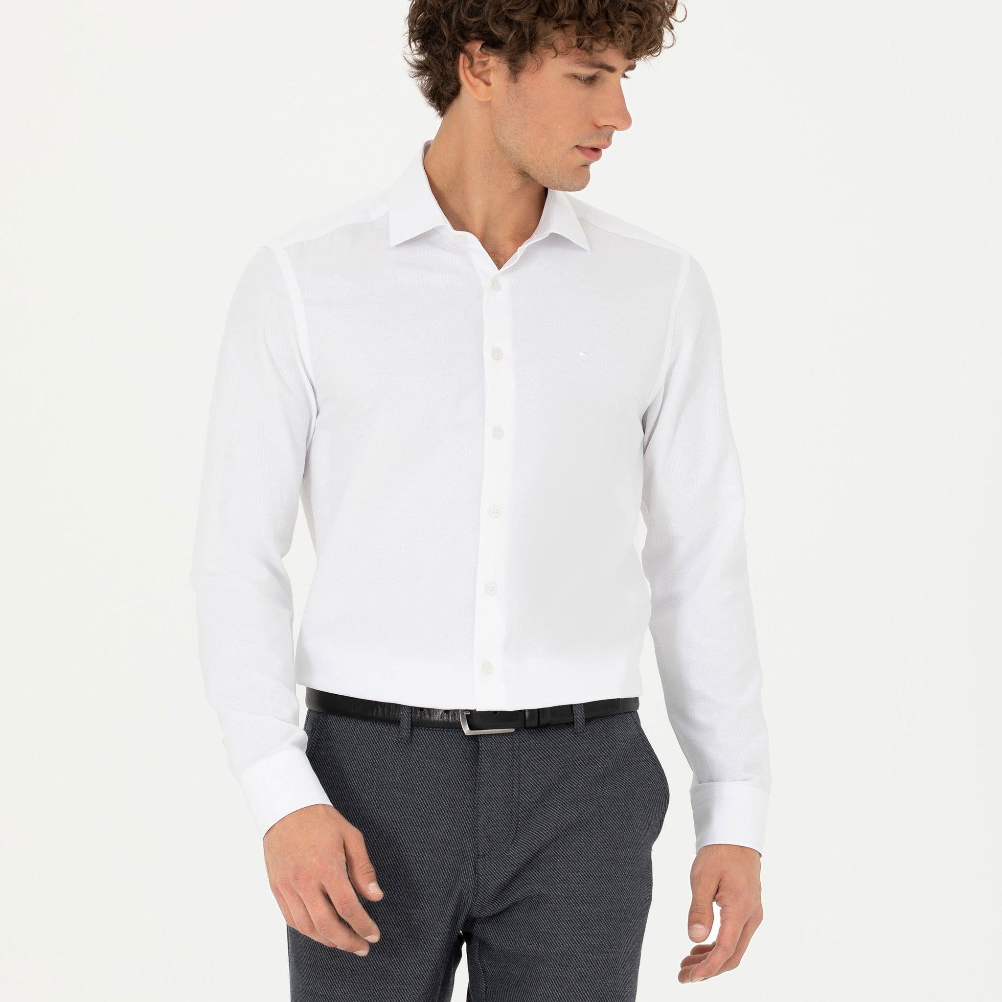 White Slim Fit Long Sleeve Shirt