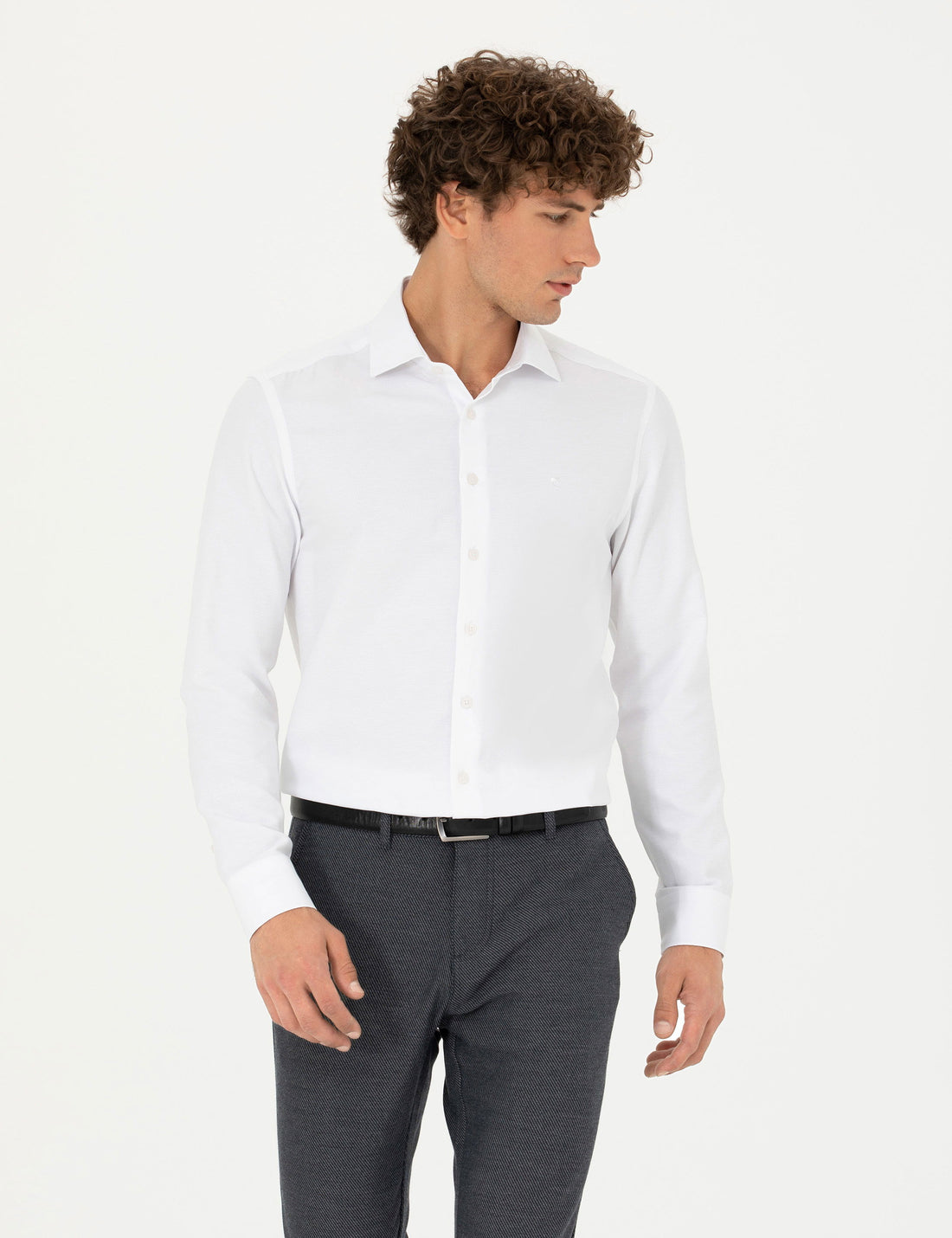 White Slim Fit Long Sleeve Shirt