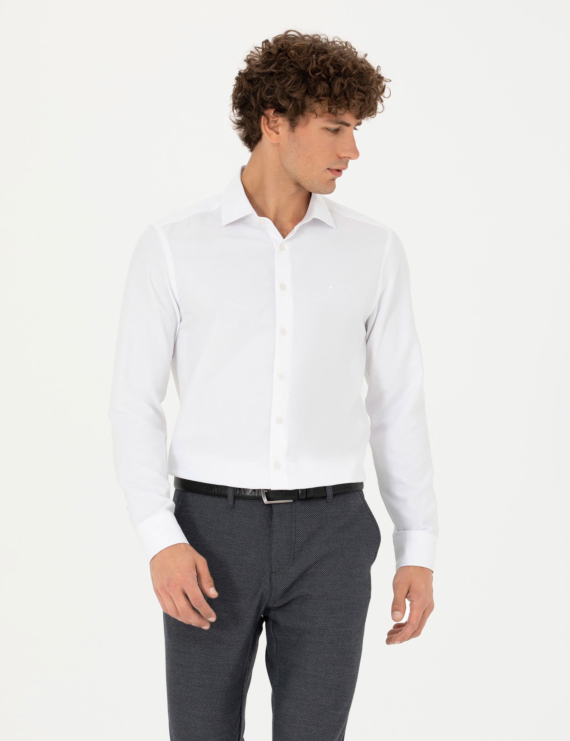 White Slim Fit Long Sleeve Shirt