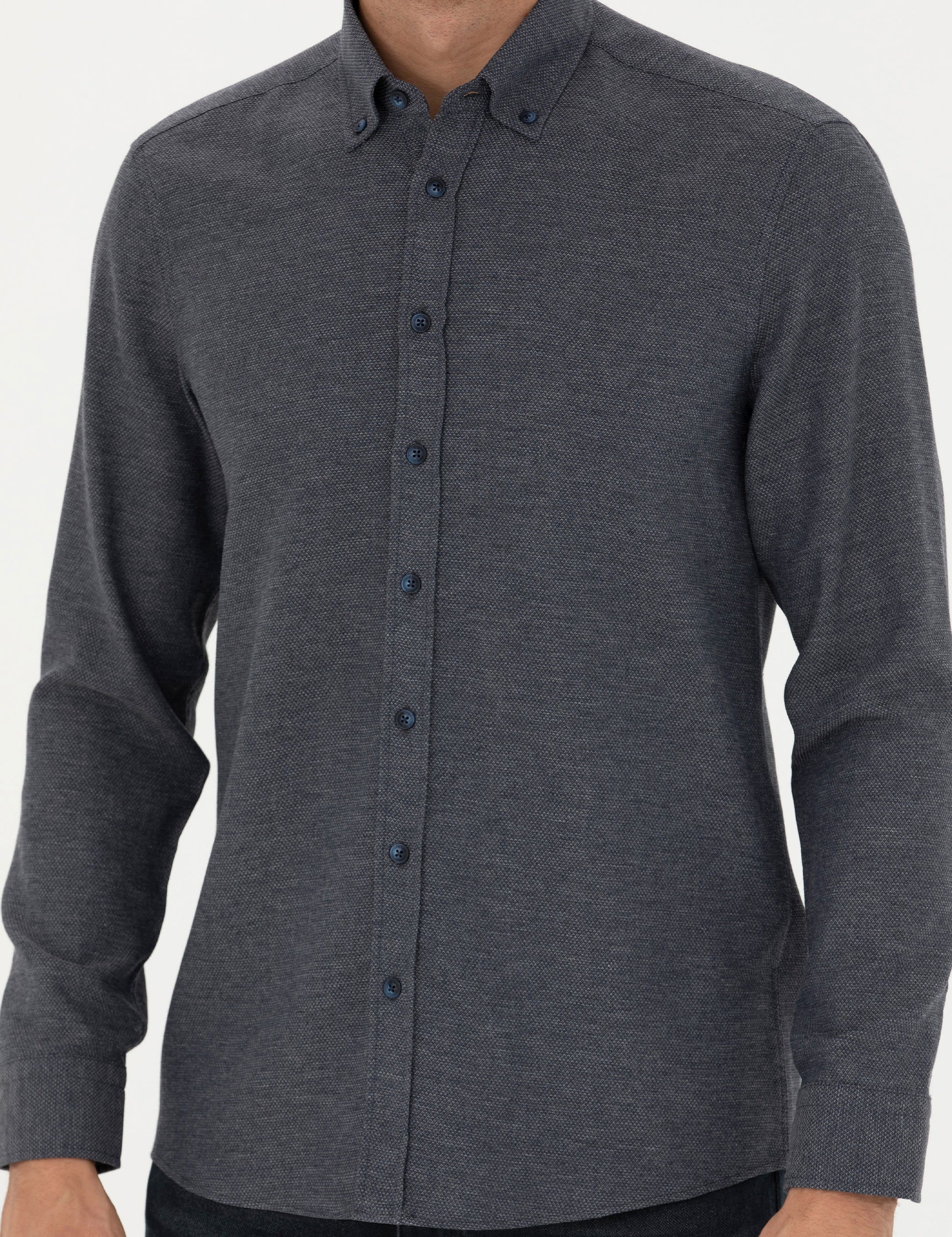 Navy Blue Slim Fit Long Sleeve Shirt