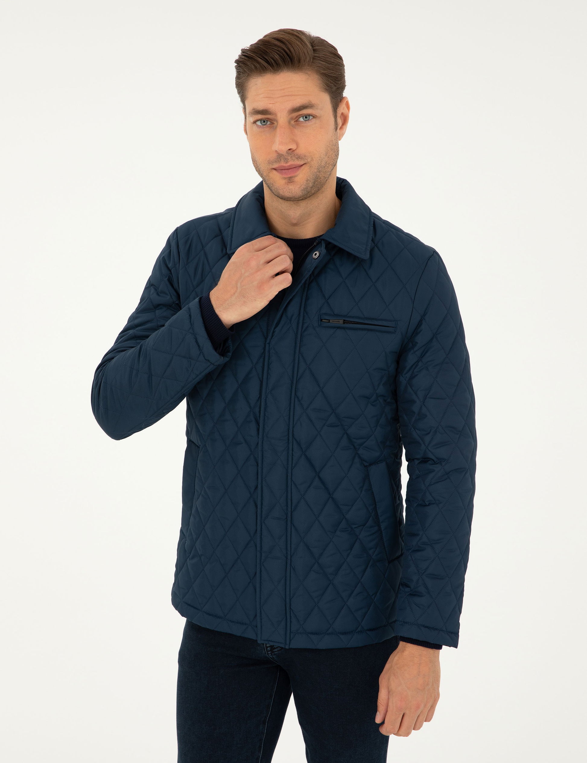 Navy Blue Quilted Coat