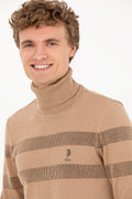 Men's Camel Melange Turtleneck Sweater