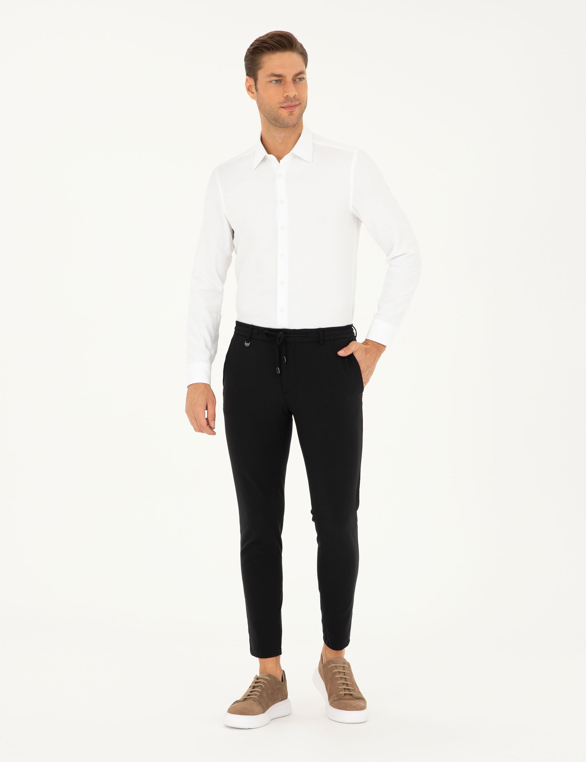 White Striped Slim Fit Long Sleeve Shirt