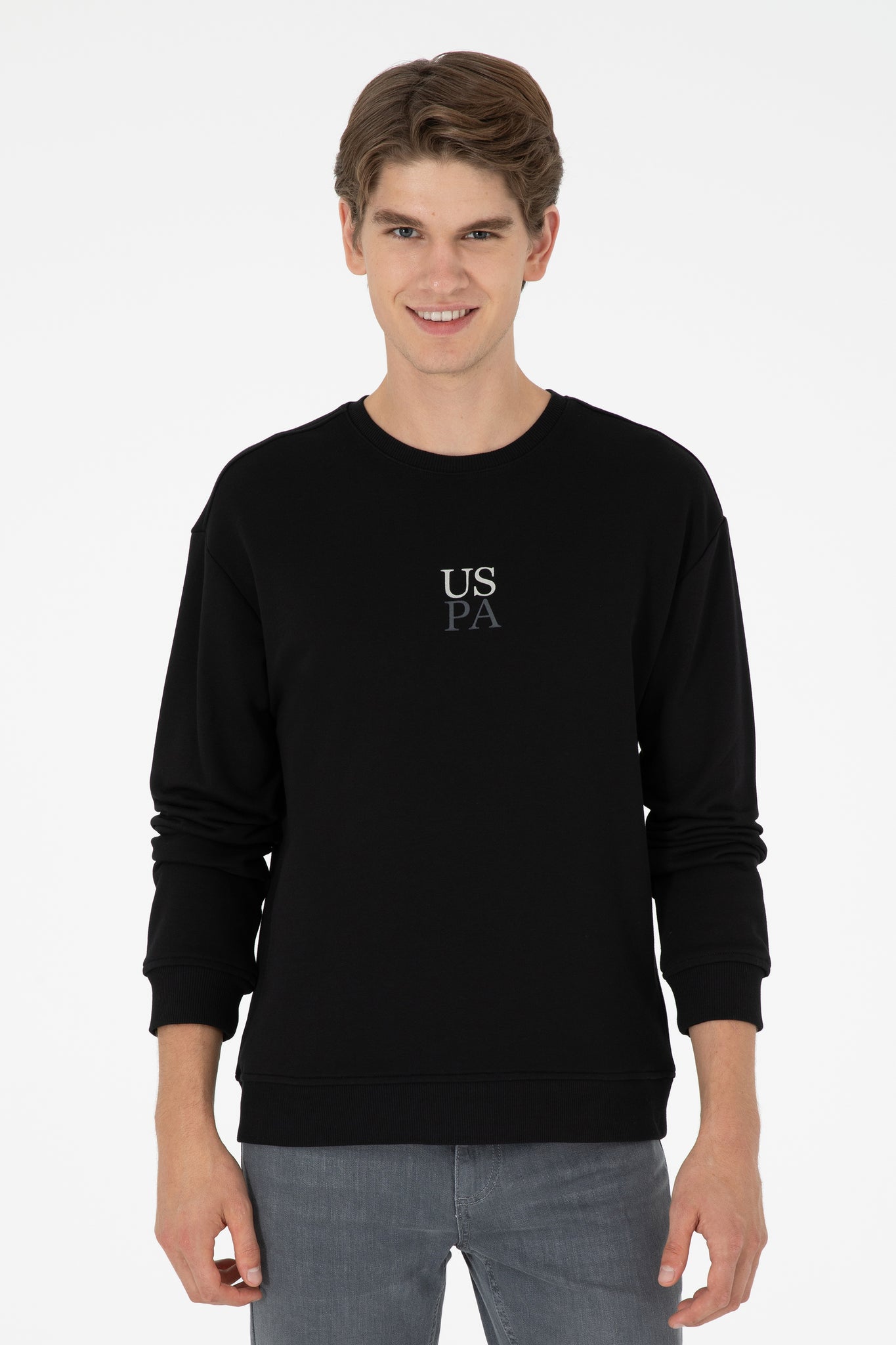 Men's Comfort Fit Crew Neck Black Basic Sweatshirt