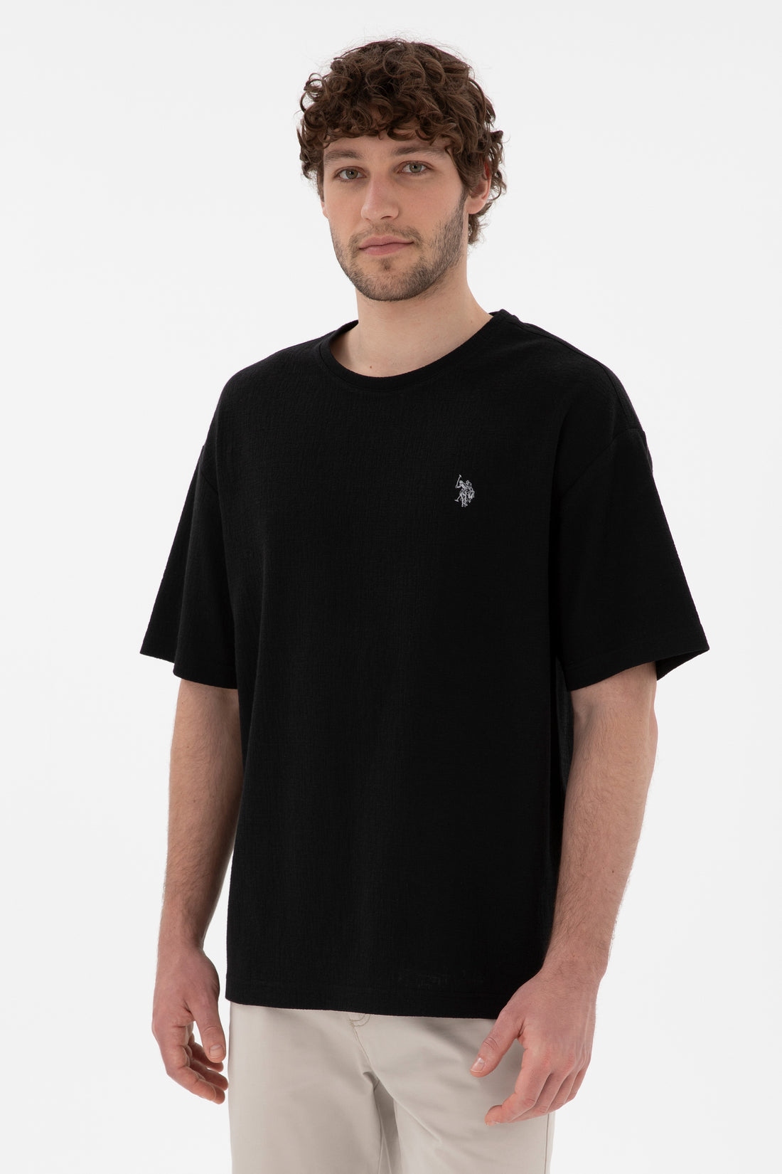 Men's Comfort Fit Crew Neck Black Jacquard Interlock T-Shirt